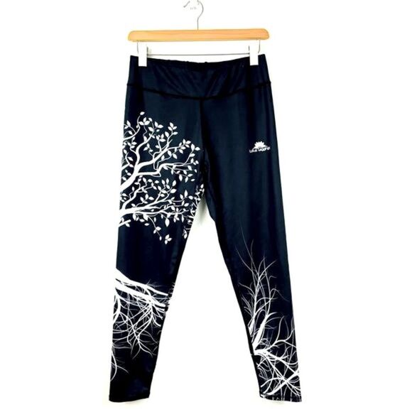 Lotus Leggings Pants - Lotus | Tree of Life Leggings Lg workout  black & white
